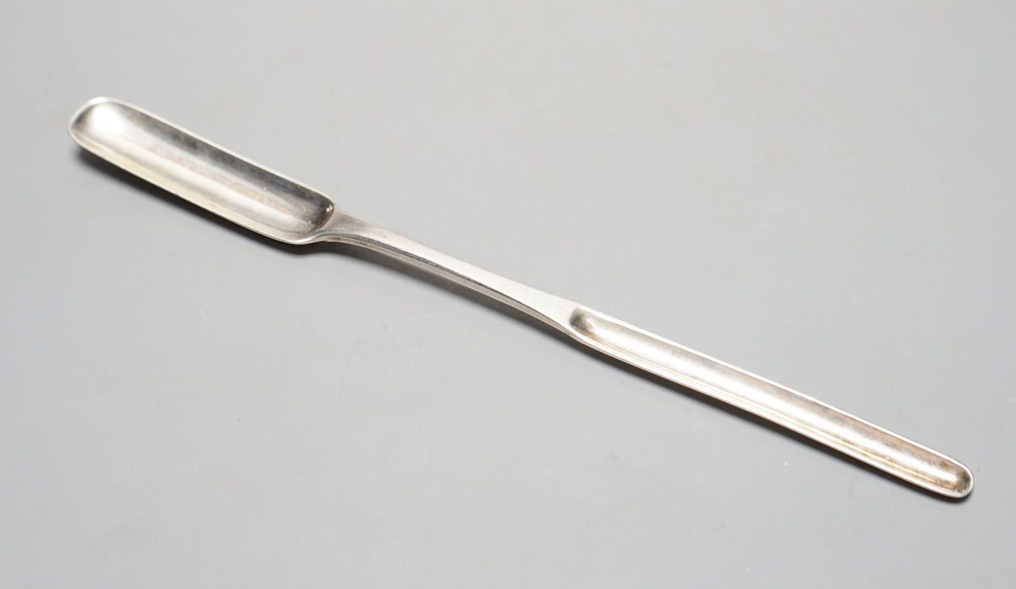 A George III Irish silver marrow scoop, Samuel Neville, Dublin, 1818, 25.2cm.